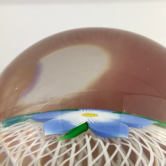 Perthshire 1984D Floral Spray Blue Lampwork Flower Spiral Latticinio Paperweight - Picture 13 of 13